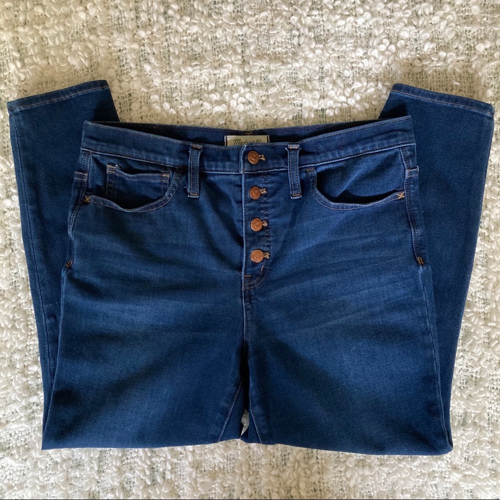 9” mid rise skinny crop button front jeans